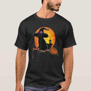 Camiseta Chapéu de Bruxa de Gato Preto Assustador Vintage p