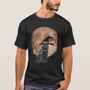 Camiseta Chapéu de Bruxa de Gato Preto Lua Halloween Assust