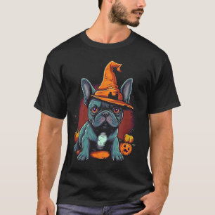 Camiseta Chapéu de Bruxa de Halloween para Bulldog Francês