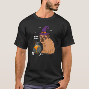 Camiseta Chapéu de Bruxa de Halloween Pugkin Fofo Para Cach