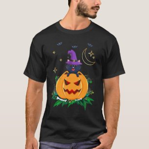 Camiseta Chapéu de Bruxa Gato Preto Assustador Abóbora Fant