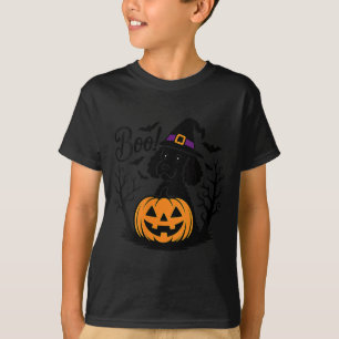 Camiseta Chapéu de Bruxa Poodle Preto de Halloween para Mul
