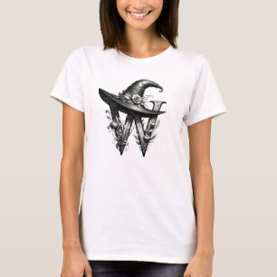 Camiseta Chapéu de Bruxa Preto Carta W Personalizada Inicia