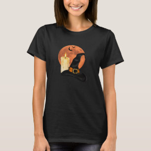 Camiseta Chapéu de Bruxa & Vela Sob a Lua Laranja de Hallow