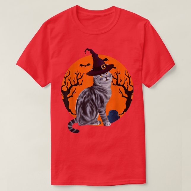 Camiseta Chapéu De Bruxas E Moo De Halloween De Chapéu De C (Frente do Design)