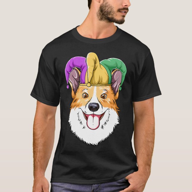 Camiseta Chapéu de Carnaval Corgi Mardi Gras Corgi (Frente)