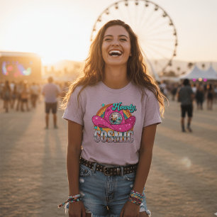 Camiseta Chapéu de Cowboy Espelho de Discoteca Rosa Cowgirl