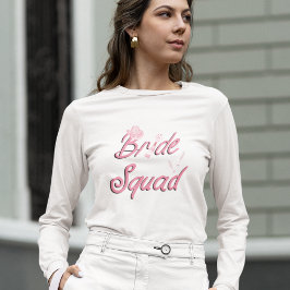 Camiseta Chapéu de Cowboy Rosa com Flores Bride Squad