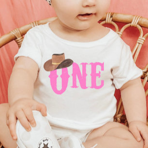 Camiseta Chapéu de Cowgirl Rosa Tema de Aniversário de 1 An