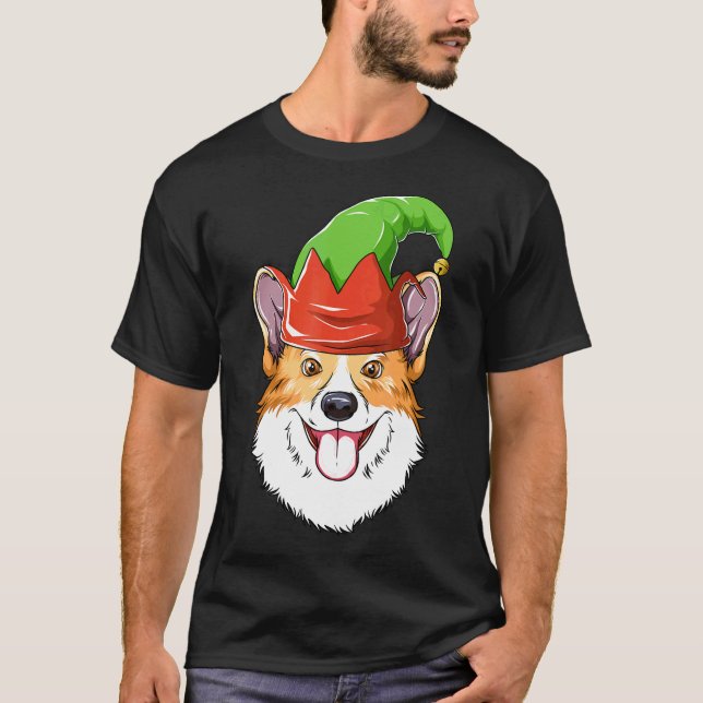Camiseta Chapéu de Elfo Corgi Natal Corgi   (Frente)
