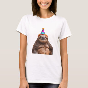 Camiseta Chapéu de festa de aniversário de preguiça chunky