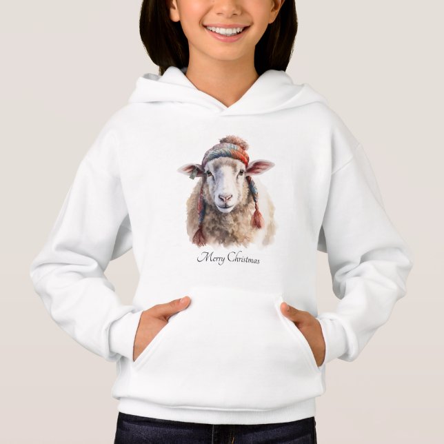 Camiseta Chapéu de Inverno Ovelha de Natal Texto Personaliz (Frente)