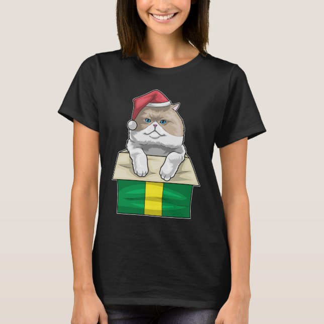 Camiseta Chapéu de Natal de gato persa (Frente)