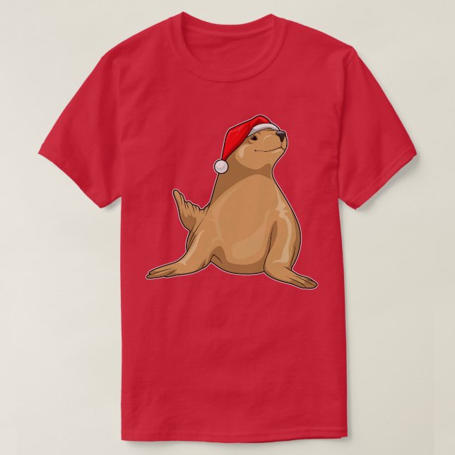 Camiseta Chapéu de Natal de Seal (Frente do Design)
