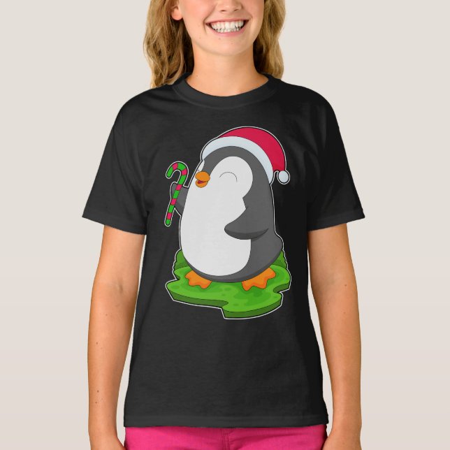 Camiseta Chapéu de Natal do pinguim (Frente)