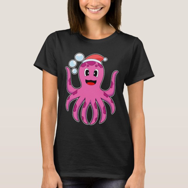 Camiseta Chapéu de Natal Octopus (Frente)
