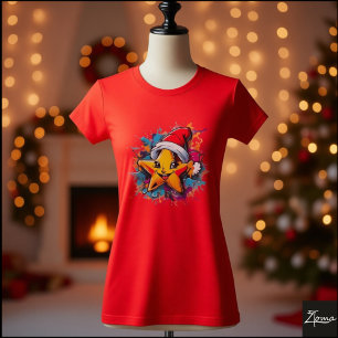 Camiseta Chapéu de Papai Noel da Estrela Feliz com Salpicos