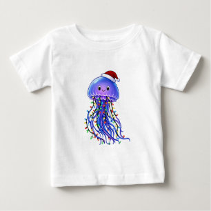 Camiseta Chapéu de Papai Noel de Água-viva Luzes de Natal A