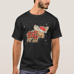Camiseta Chapéu de Papai Noel de Alce Xadrez de Búfalo Luz 