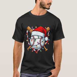 Camiseta Chapéu de Papai Noel de Beisebol Natal Divertido P