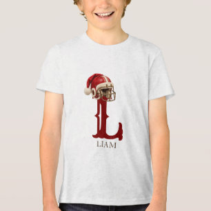 Camiseta Chapéu de Papai Noel de Futebol Monograma Nome Nat