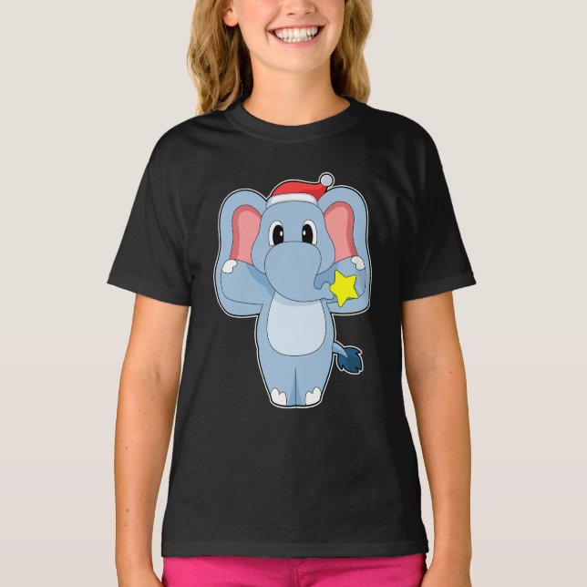 Camiseta Chapéu de Papai Noel de Natal de Elefante (Frente)