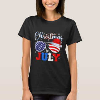 Camiseta Chapéu de Papai Noel de Natal em Julho Óculos de s