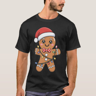 Camiseta Chapéu de Papai Noel de Pão de Mel de Natal Luzes