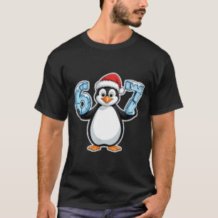 Camiseta Chapéu de Papai Noel de Pinguim 67 Números Gelados