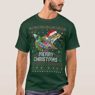 Camiseta Chapéu de Papai Noel de Rã Animal Luzes de árvore