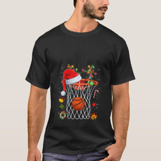 Camiseta Chapéu de Papai Noel de Rena de Basquete Divertido