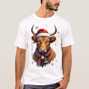 Camiseta Chapéu de Papai Noel de Vaca das Terras Altas do N