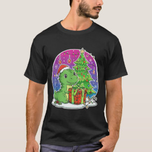 Camiseta Chapéu de Papai Noel Dinossauro Natal Amante de Di