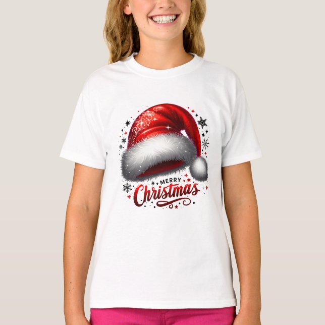 Camiseta Chapéu de Papai Noel Escarlate com Brilho (Frente)