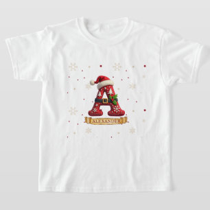 Camiseta Chapéu de Papai Noel Vermelho Letra de Natal Um No