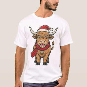 Camiseta Chapéu de Papai Noel Vintage de Vaca das Terras Al