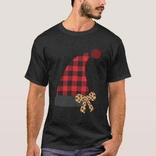 Camiseta Chapéu de Papai Noel Xadrez com Laço Estampado de 