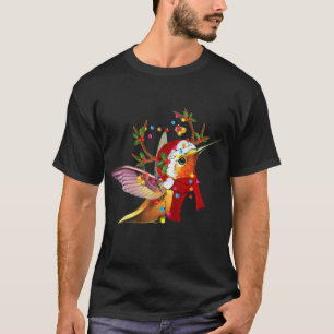 Camiseta Chapéu de Rena de Beija-flor Luzes de Natal Santa 