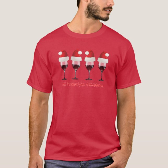 Camiseta Chapéu engraçado do papai noel do vinho do Natal (Frente)