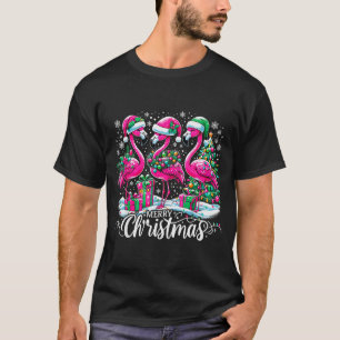 Camiseta Chapéu Feliz Natal Santa Flamingo Luz Natal