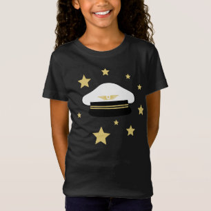Camiseta Chapéu piloto branco, estrelas douradas, aviação d