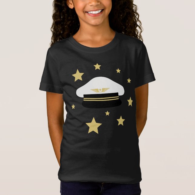Camiseta Chapéu piloto branco, estrelas douradas, aviação d (Frente)