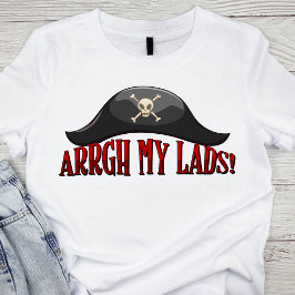 Camiseta Chapéu Pirata Preto com Texto Vermelho 'Arrgh My L