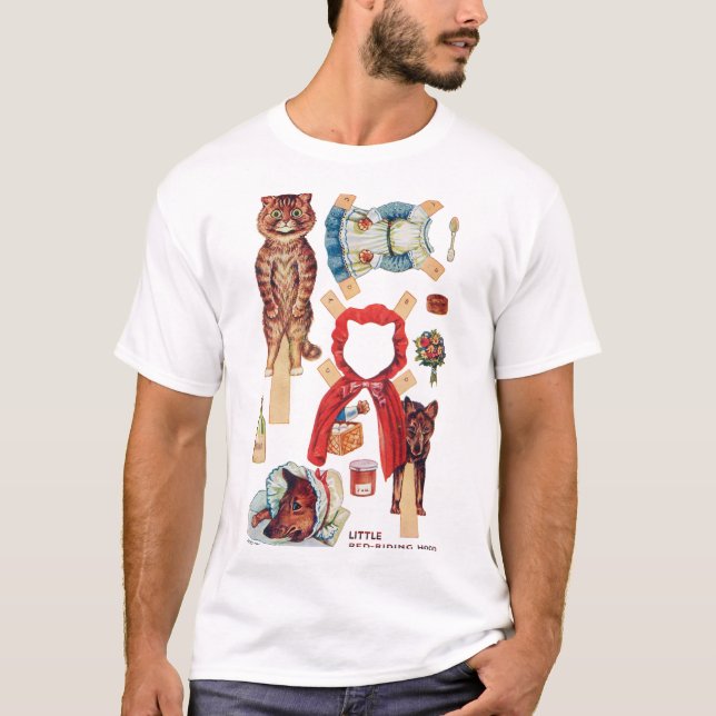 Camiseta Chapéu Vermelho, Boneca de Papel, Louis Wain (Frente)