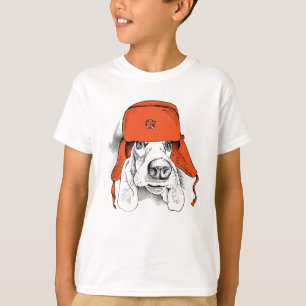 Camiseta Chapéu vermelho de Basset Hound   Ushanka