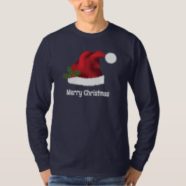 Camiseta Chapéu Vermelho de Papai Noel Com Azevinho de Nata