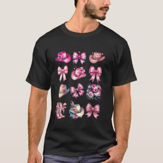 Camiseta Chapéus de Cowboy Rosa Coquette Laços Botas de Cow
