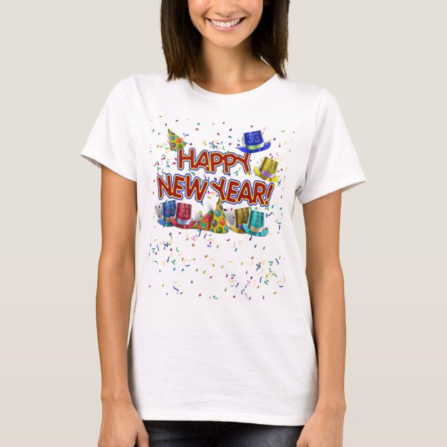 Camiseta Chapéus de feliz ano novo (Frente)