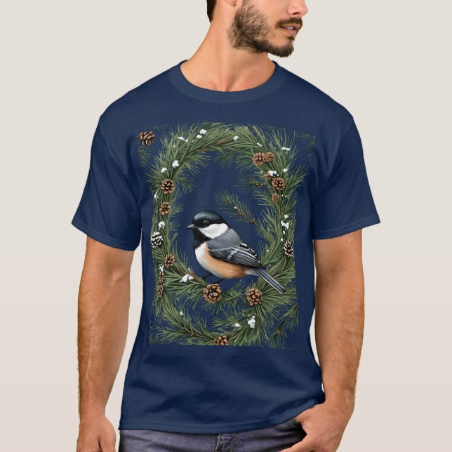 Camiseta Chapim-de-cabeça-preta-do-Maine com padrão de pinh (Frente)