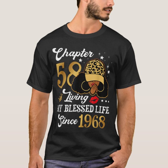 Camiseta Chapter 58 Living My Blessed Life Since 1968 Afro  (Frente)